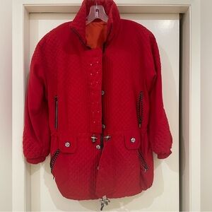 Red Quilted Jacket with Black Accents